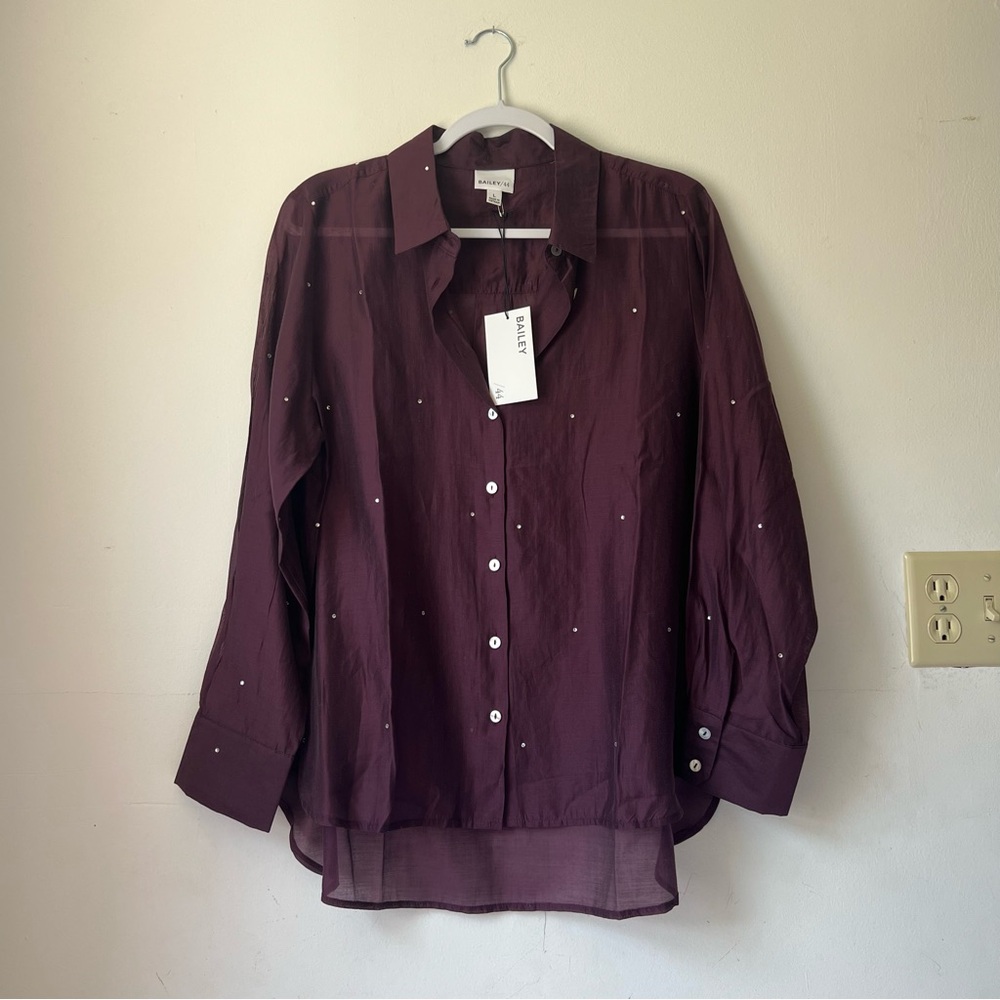 Bailey 44 Plum Shirt Size Large with Rhinestones NWT